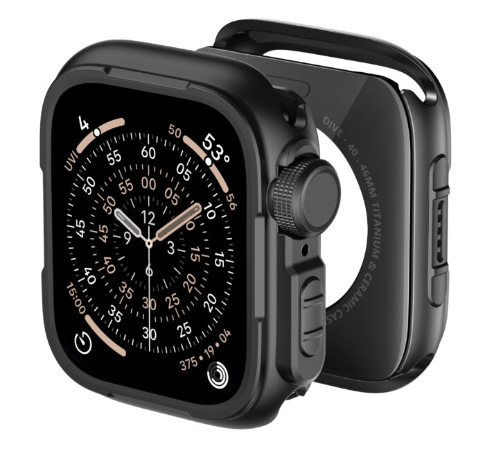 BXUXOHS Metal Case for Apple Watch Cover,Rugged Protective Bumper +Metal Crown +PC Back Cover,Military-Grade Armor Shield Shockproof Protector Case for iWatch 44/45/46/49 mm (Black) - Image 1