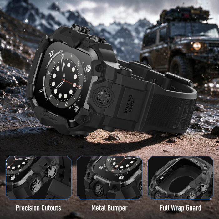 Rugged Case with Band for Apple Watch Ultra 2 3/Ultra 4 49mm Cover Men,Military-Grade Tactical Durable Case,Shockproof Metal Bumper,Mudproof Waterproof TPU Band Cover for iWatch Ultra 49,Gold - Image 8